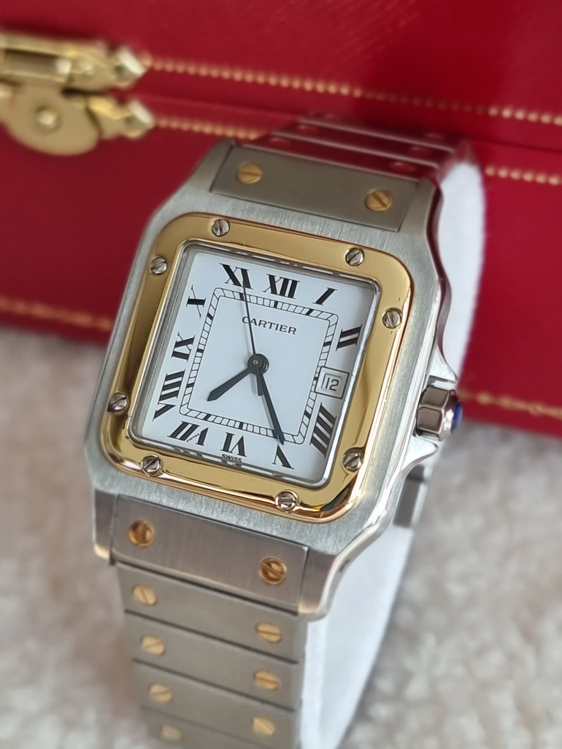 까르띠에 산토스 까레 18K 콤비 라지 오토메틱 시계 상품이미지1