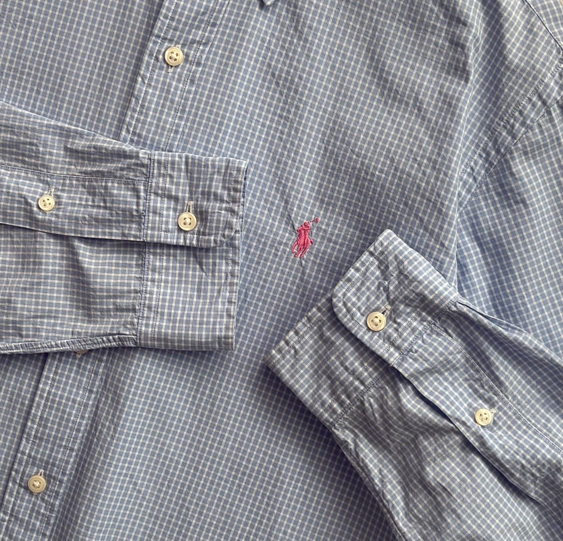 Polo 폴로랄프로렌 소라색 깅엄 체크 셔츠 상품이미지3