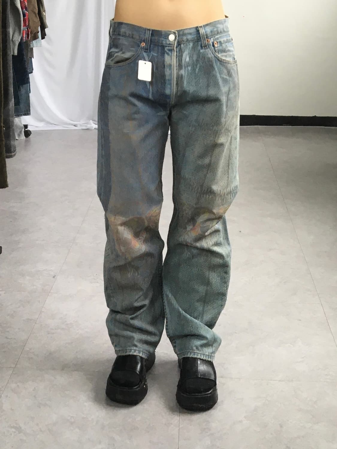 Graphic printing rework denim pants 상품이미지1