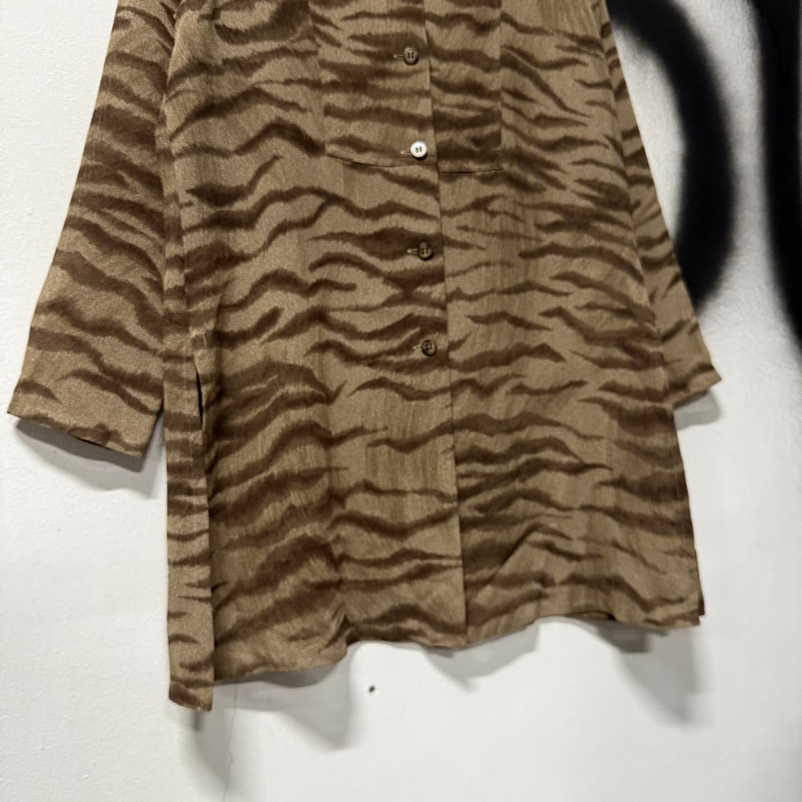 VTG 빈티지 지브라 애니멀 패턴 차이나 카라 롱 셔츠 상품이미지4