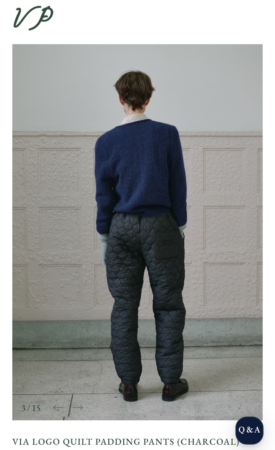 새상품 비아플레인 비아 로고 퀼팅 패딩 바지 차콜 상품이미지3