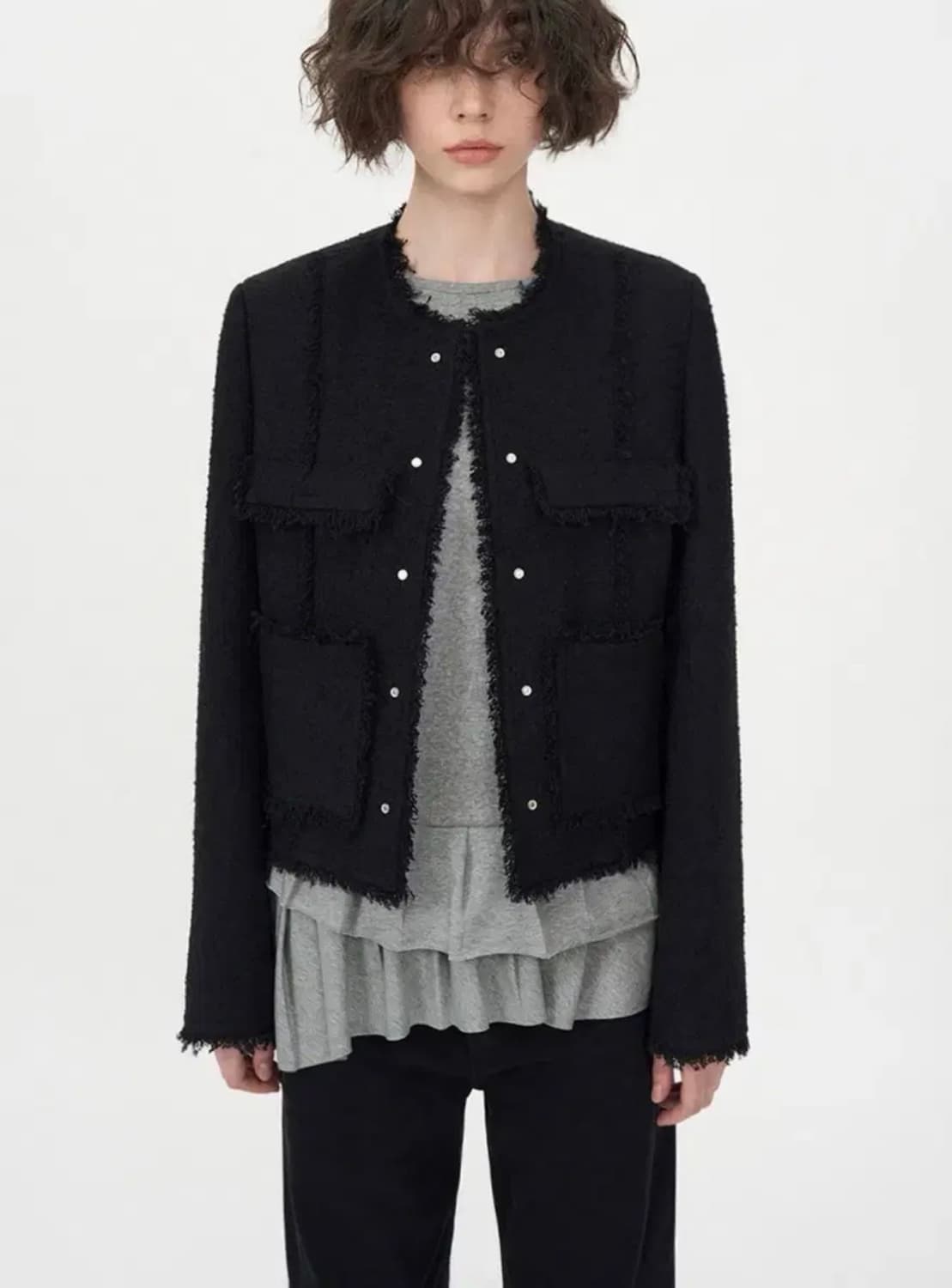 인사일런스 - 스터드 트위드 자켓 블랙 상품이미지1