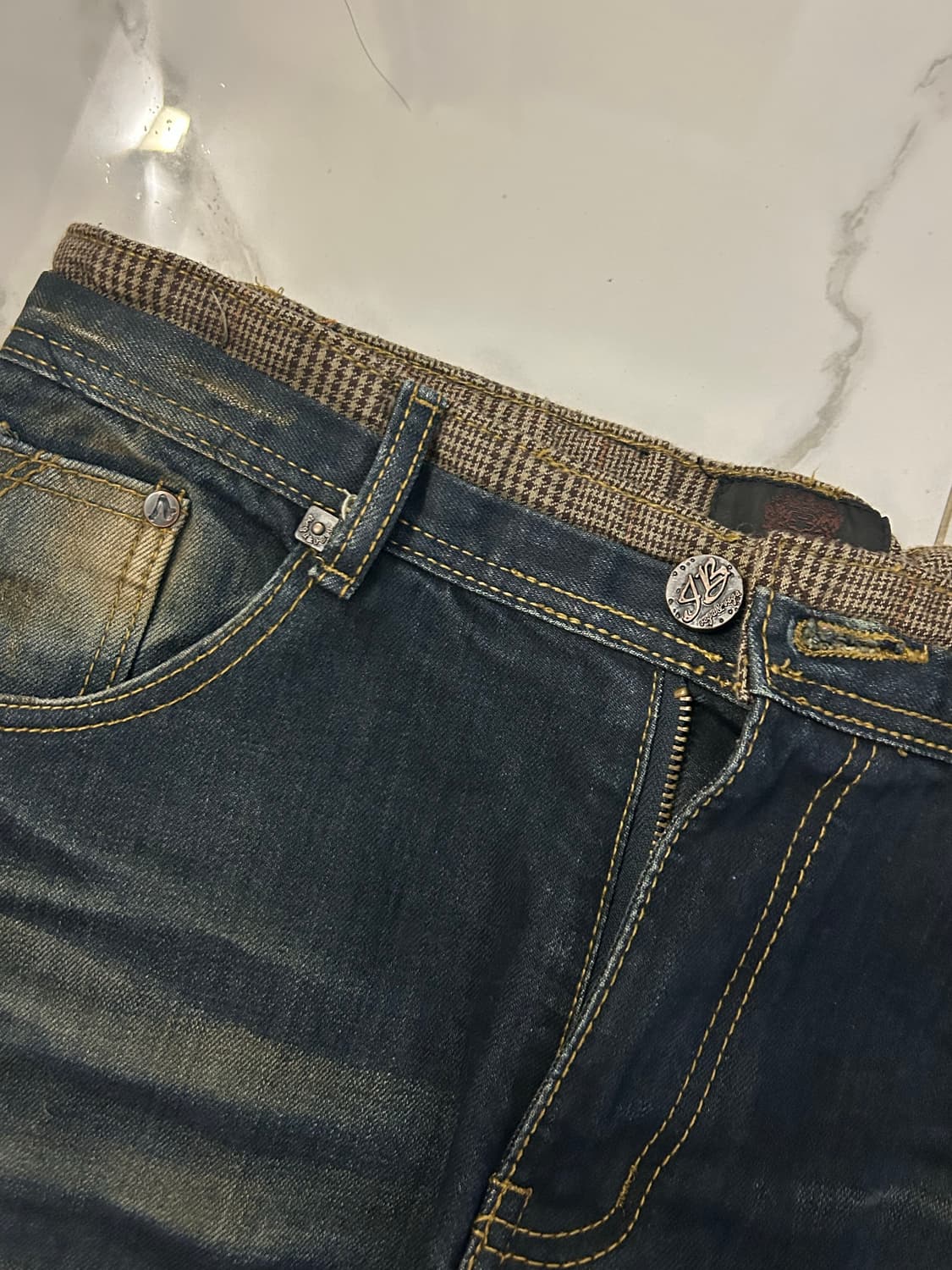 빈티지 워싱 체크패턴 디테일 팬츠 상품이미지2