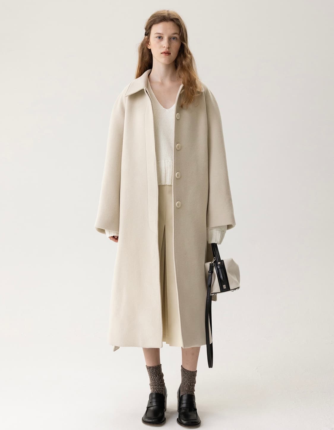 킨더살몬 오버핏 싱글 코트 크림 상품이미지1