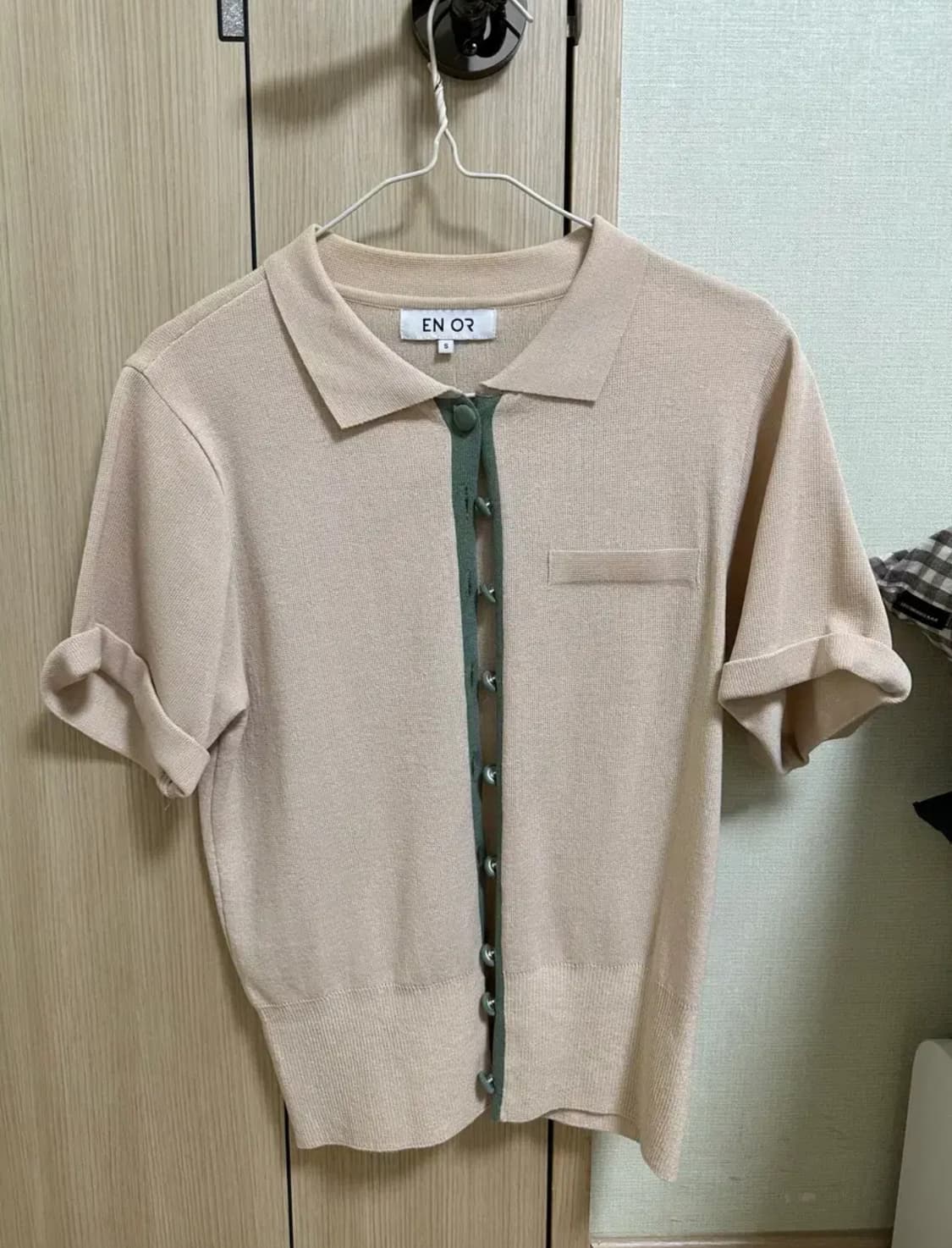 ENOR 엔오르 배색 반팔 가디건 아이보리 베이지 S 상품이미지2