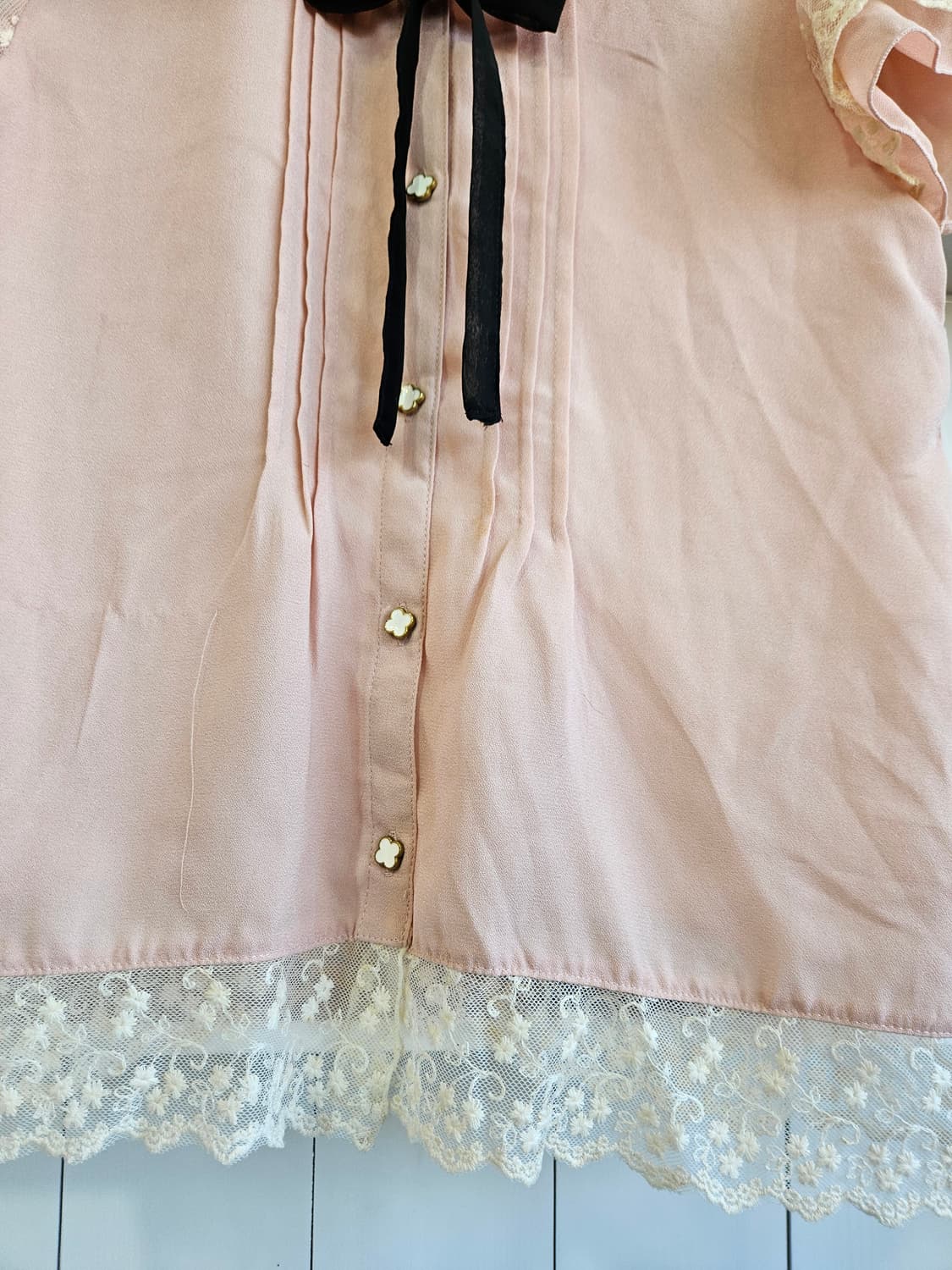 핑크 레이스 블라우스 리본 반팔 상품이미지4