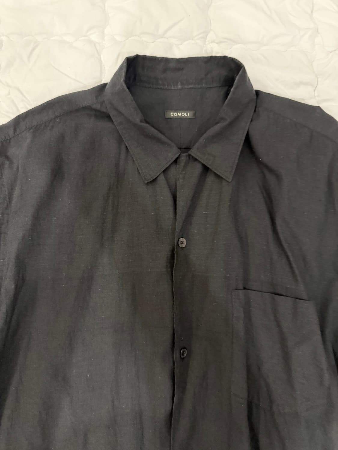 코모리 카디코튼 오픈카라 반팔셔츠 블랙 상품이미지3