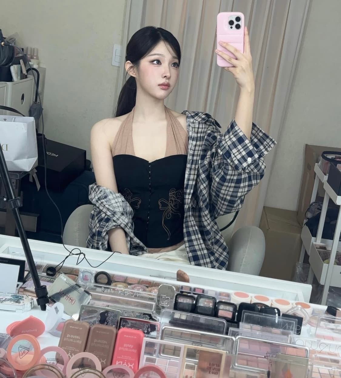 Farm Corset Halter Top Black/Skin코르셋홀터넥 상품이미지3