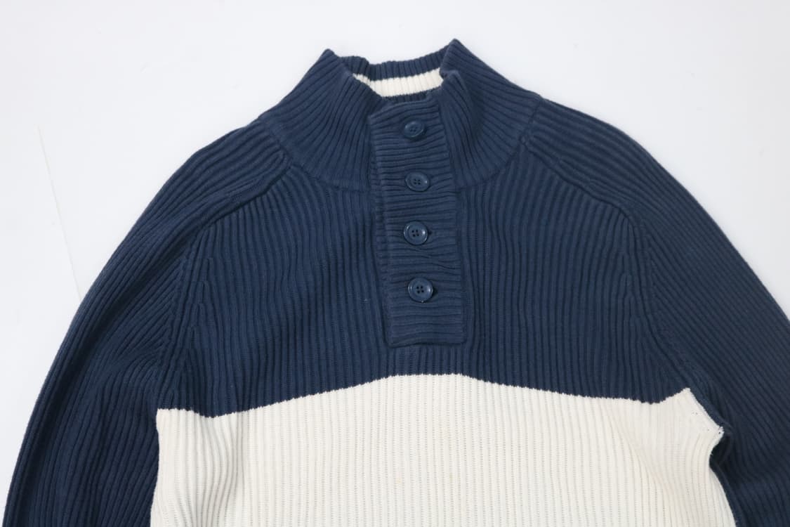 에디바우어 빈티지 네이비 화이트 배색 버튼 하프넥 니트 (L) 상품이미지3