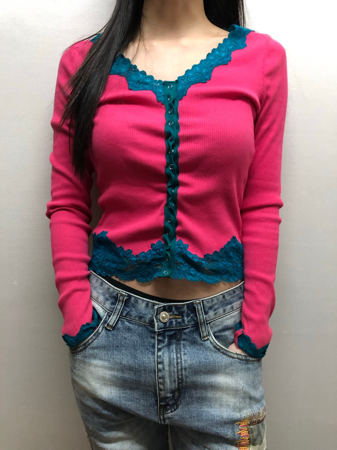 빈티지 핑크 레이스 가디건 상품이미지1