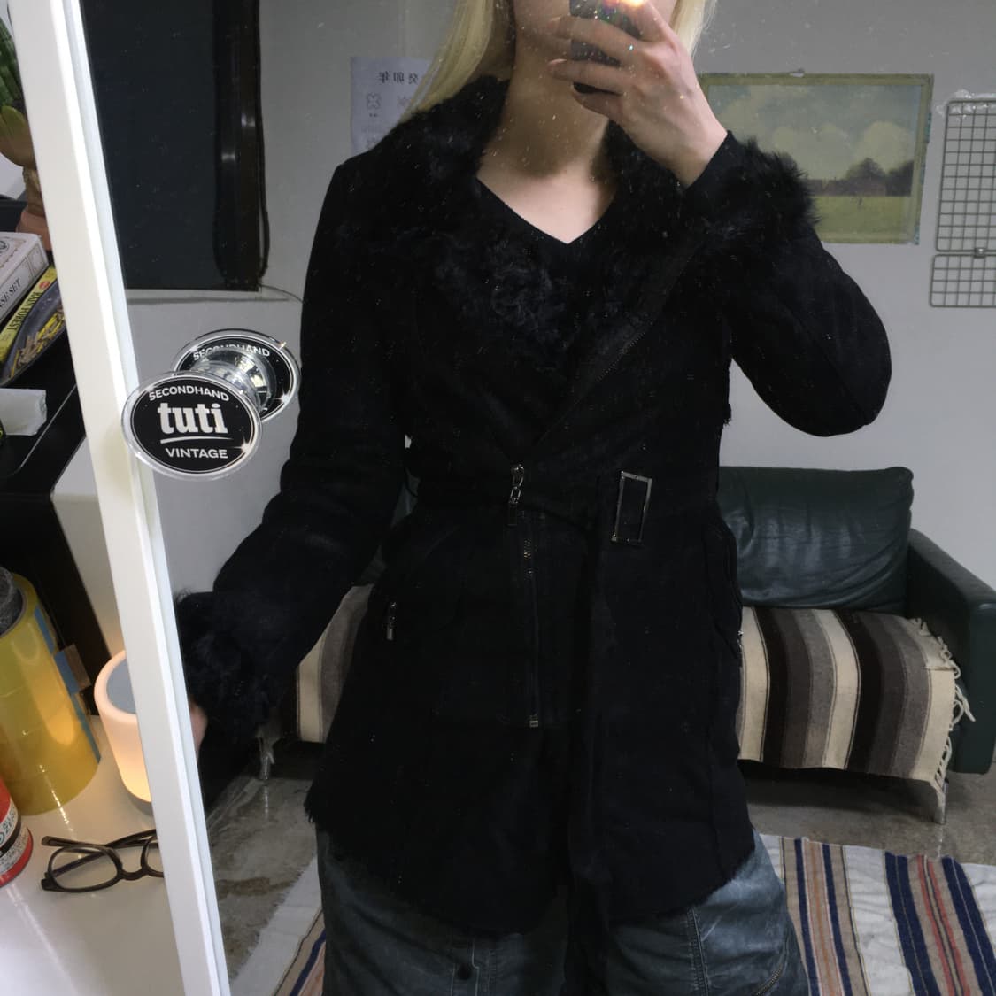 투티/0184 리오 벨 블랙 자켓 코트 무스탕 양가죽 폭스퍼 상품이미지1