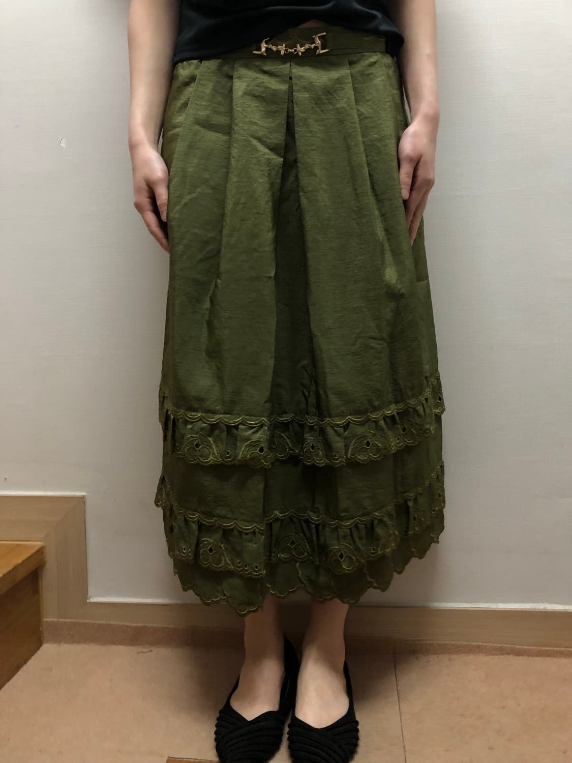 빈티지 카키 프릴 롱 스커트 상품이미지7