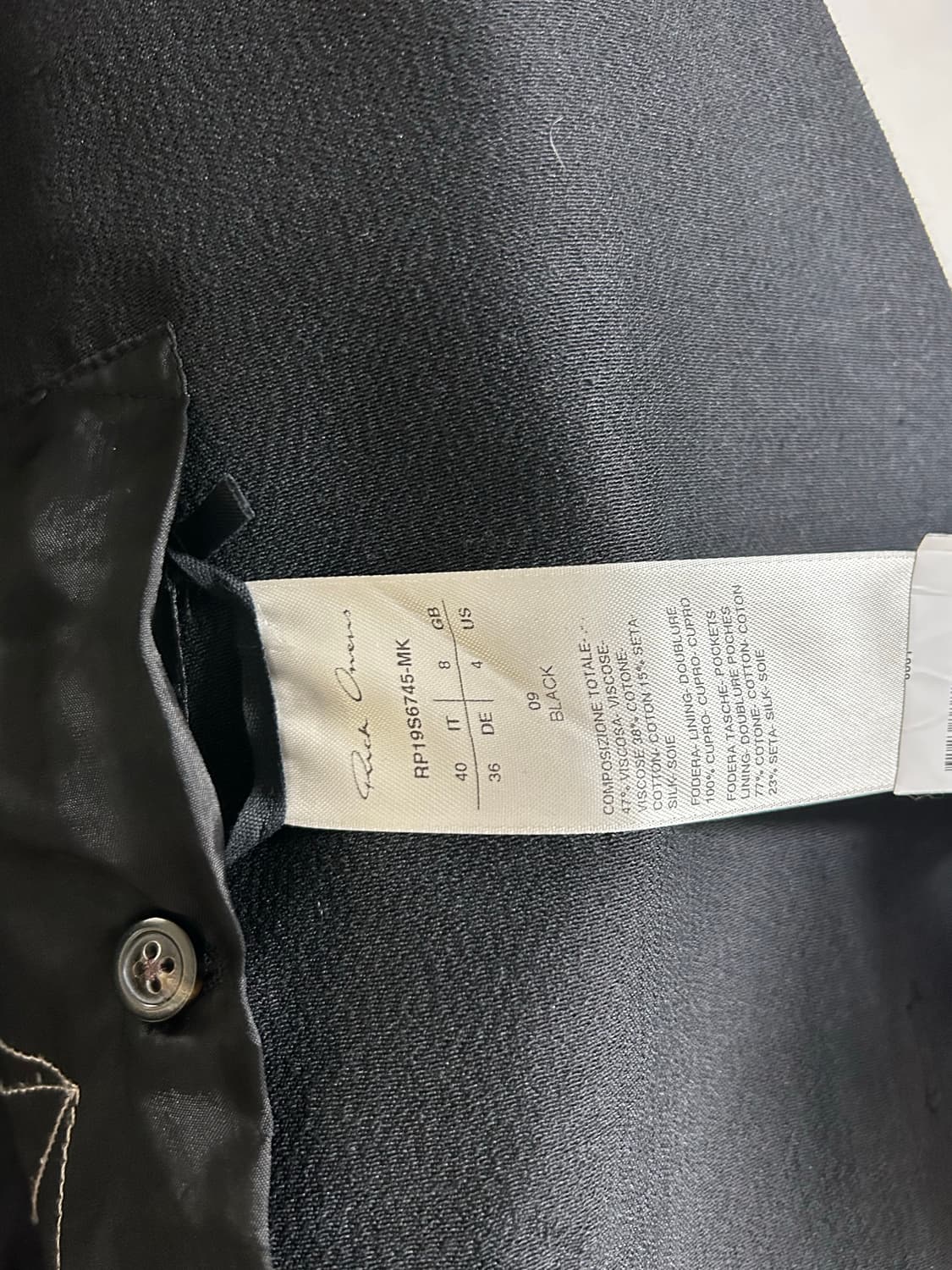릭 오웬스 19SS 바벨 비대칭 크롭 블레이저 (RP19S6745) 상품이미지5