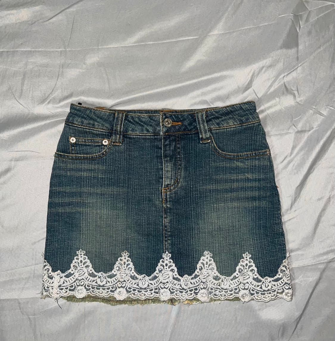 ✨vintage lace denim skirt 워싱 레이스 청치마✨ 상품이미지1