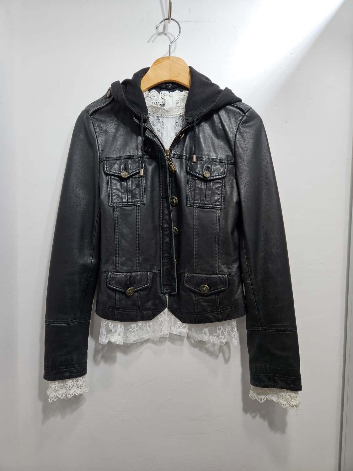 후드 탈부착 양가죽 자켓 상품이미지1