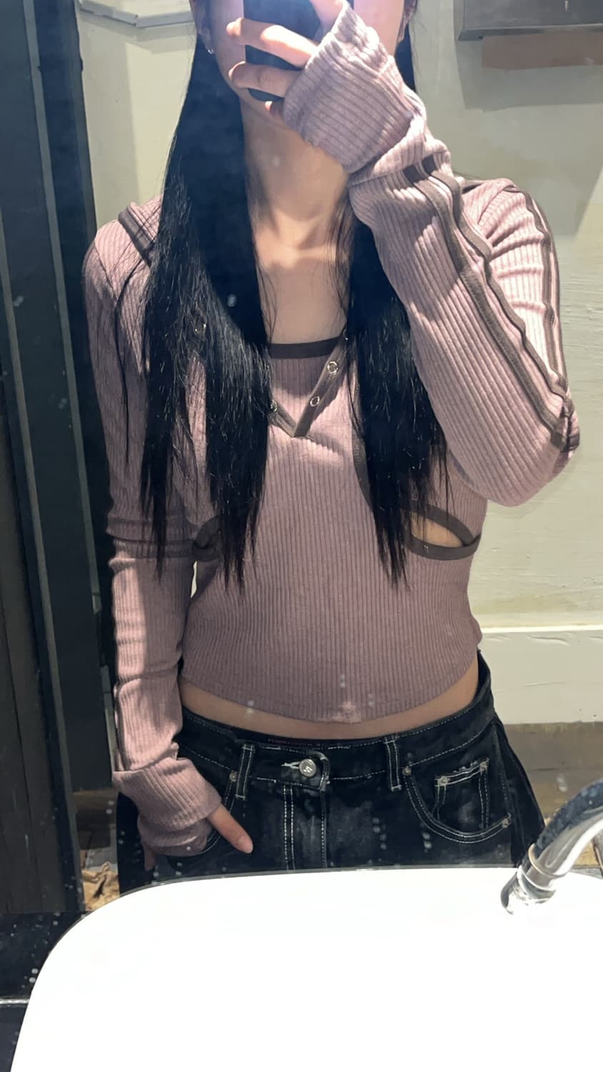 셋업이엑스이 절개 골지 탑 상품이미지5