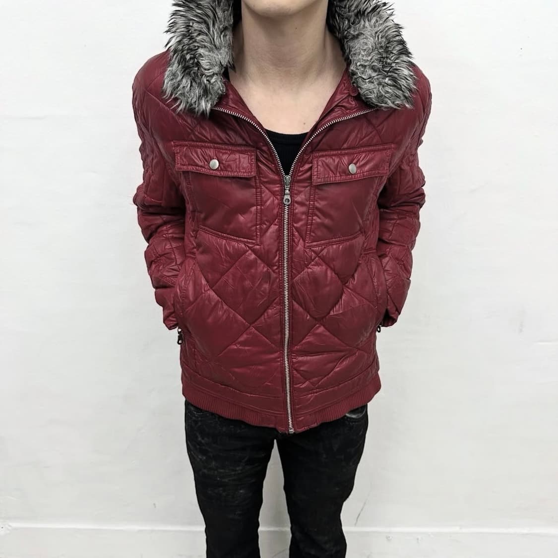 Red fur down jacket 상품이미지1