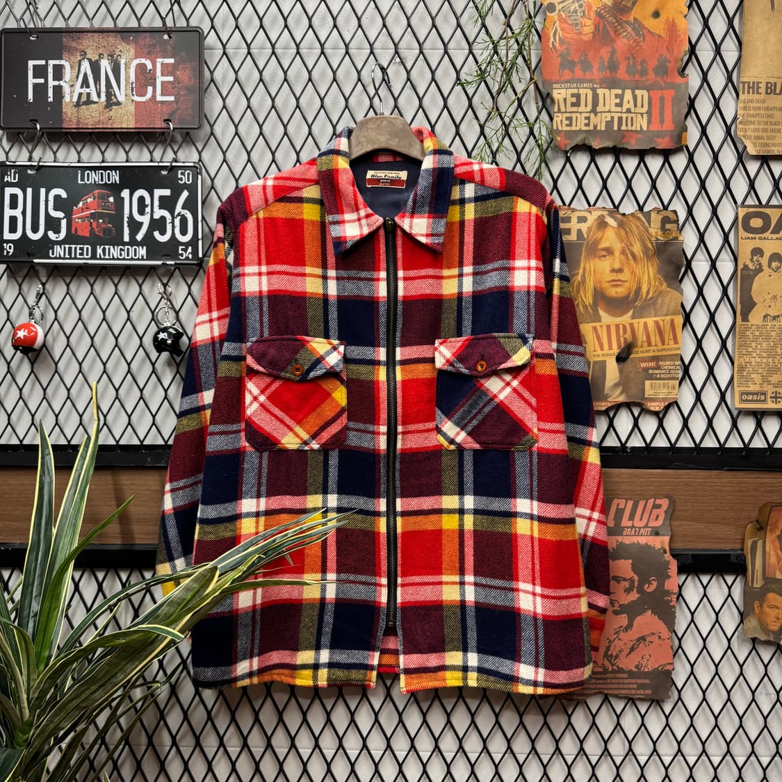 90s ITA VINTAGE 플란넬 체크 패턴 집업 셔츠 레드 상품이미지1