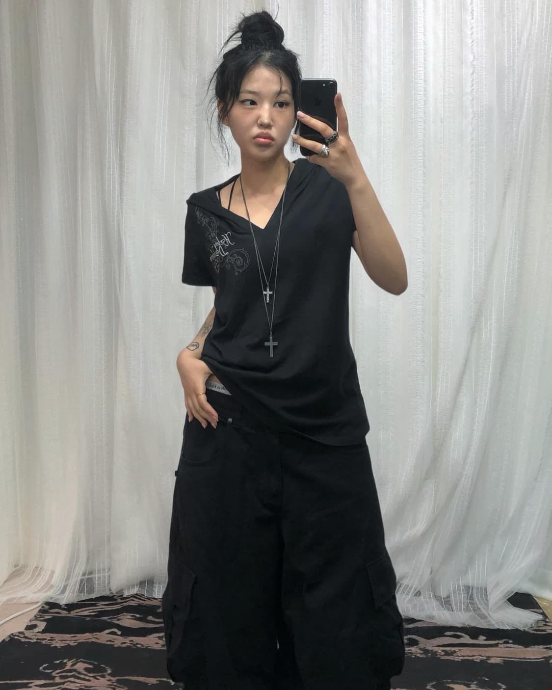 할리데이비슨 블랙 후드 자수 티셔츠 상품이미지1