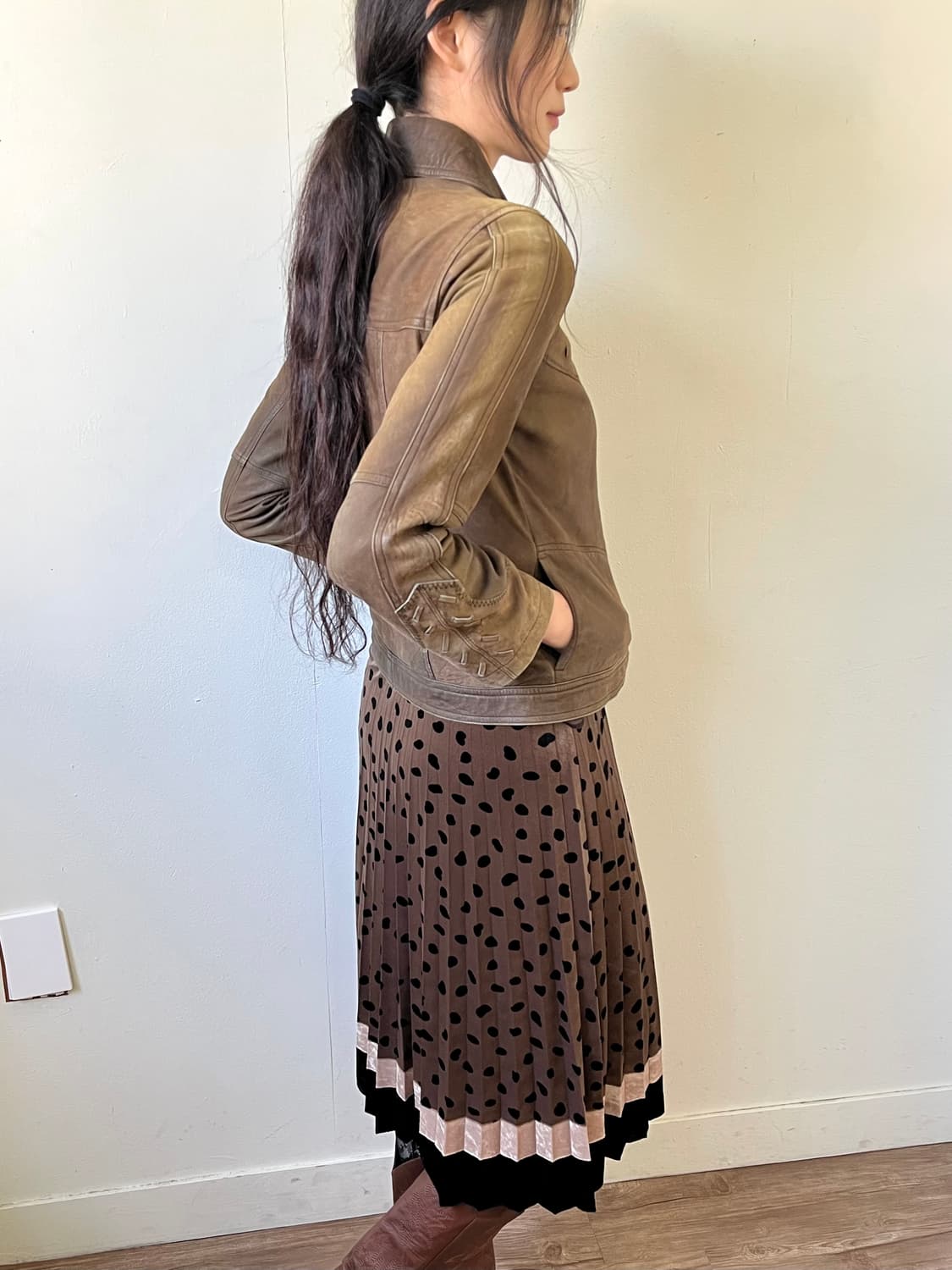 Miss ALICE 올리브카이 레더 자켓 상품이미지8