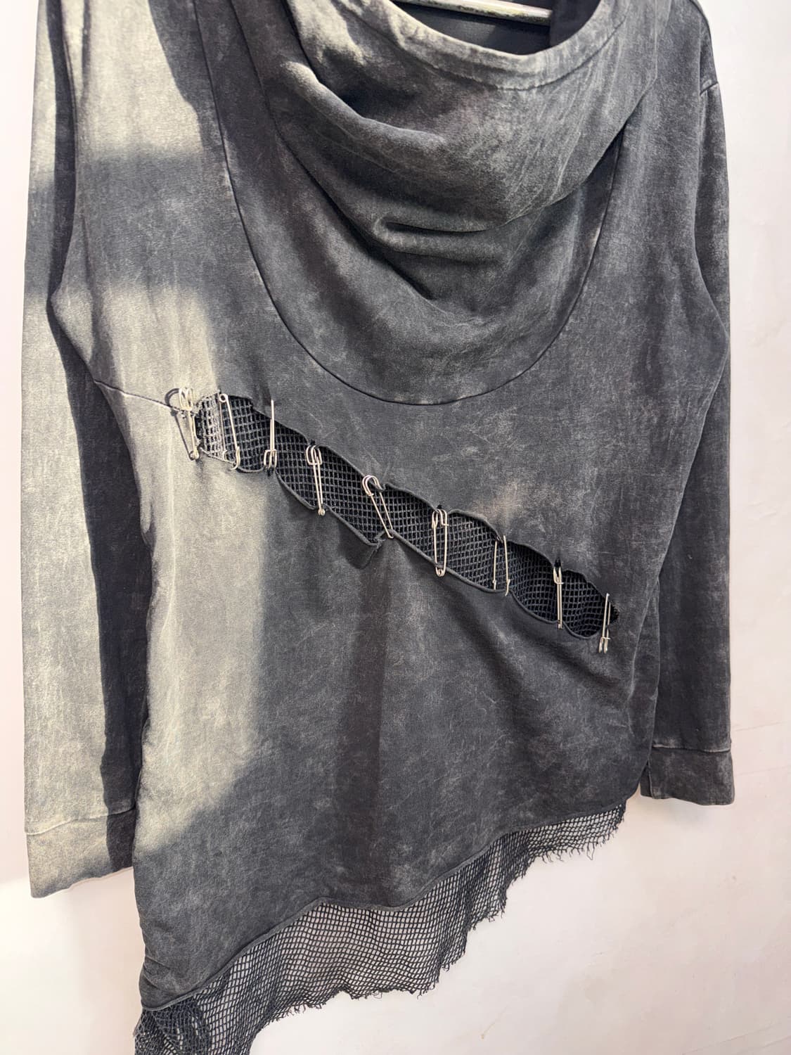 Washing black grunge net high neck hood 상품이미지8