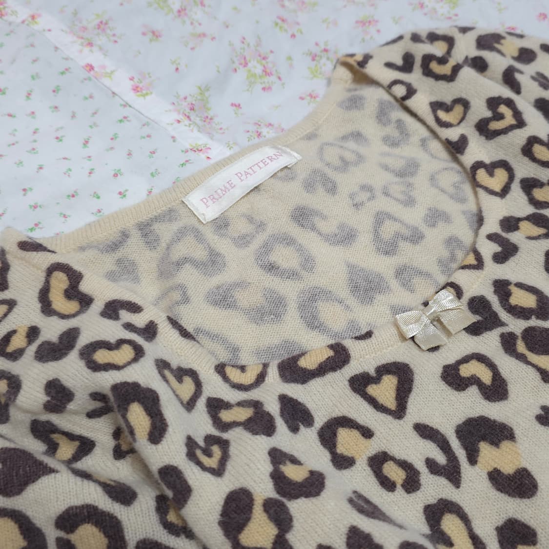 빈티지 리본 호피 반팔 로걀 니트 리즈리사깔 히메갸루 오네갸루 상품이미지3