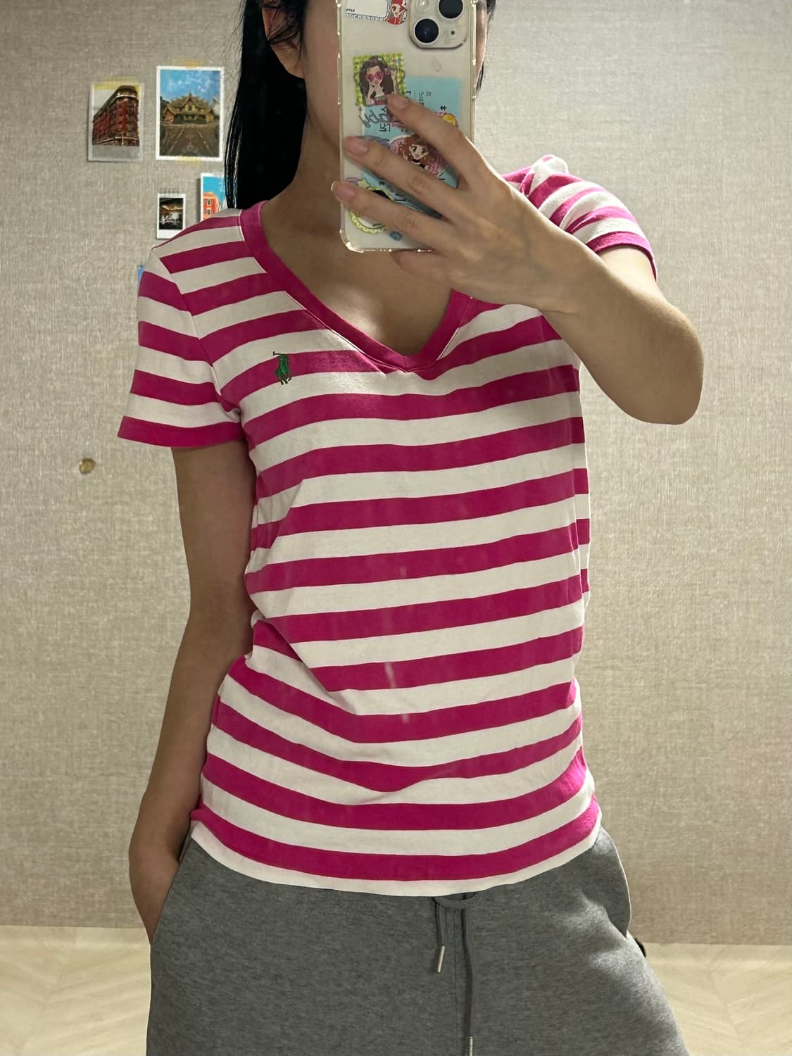 폴로 스트라이프 브이넥 반팔티 상품이미지1