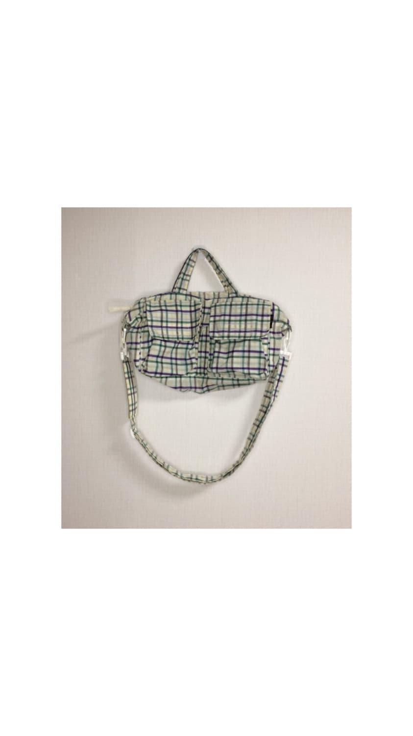 츠모리 치사토 그린 퍼플 체크 경량 토트백 크로스백 상품이미지1