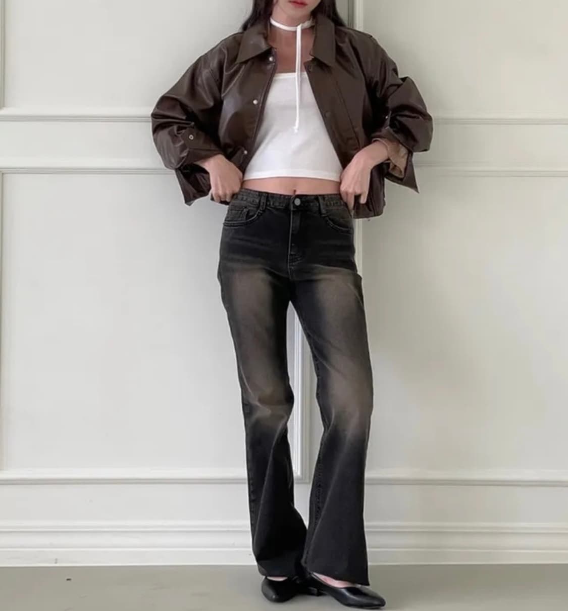 브라운 레더 라이더 자켓 상품이미지2