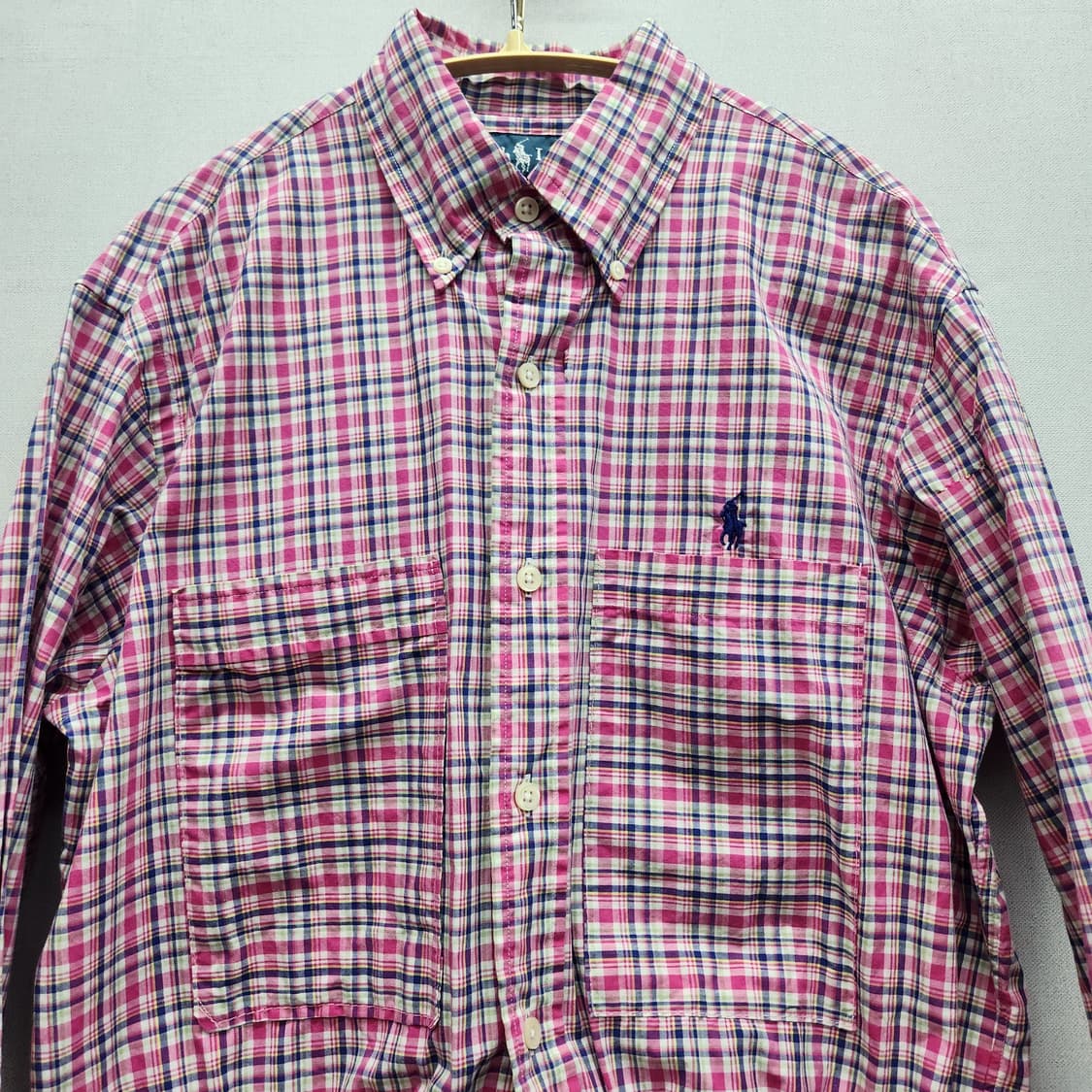폴로랄프로렌 로고 투 빅포켓 체크 리폼 크롭셔츠 M 상품이미지2