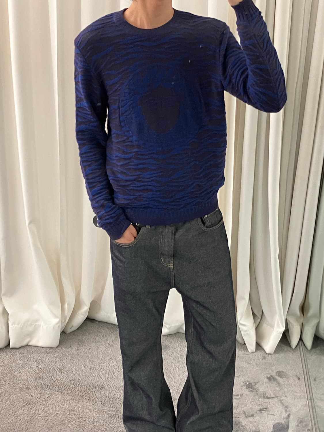 베르사체 블루 헤드로고 패턴 니트 스웨터 M 상품이미지5