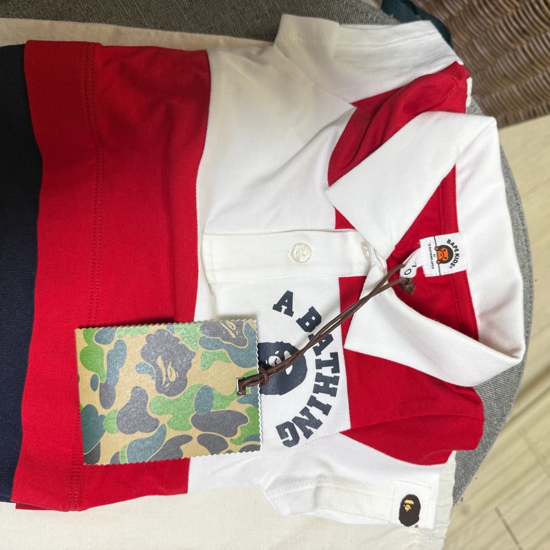 베이프 키즈 패널 스트라이프 폴로 셔츠 레이어드 바디수트 상품이미지4