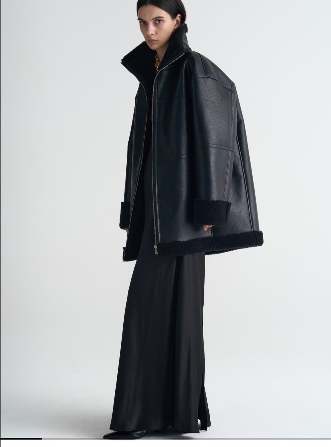 새상품) MAGJAY 매그제이 비건 레더 하프 무스탕 블랙 상품이미지1