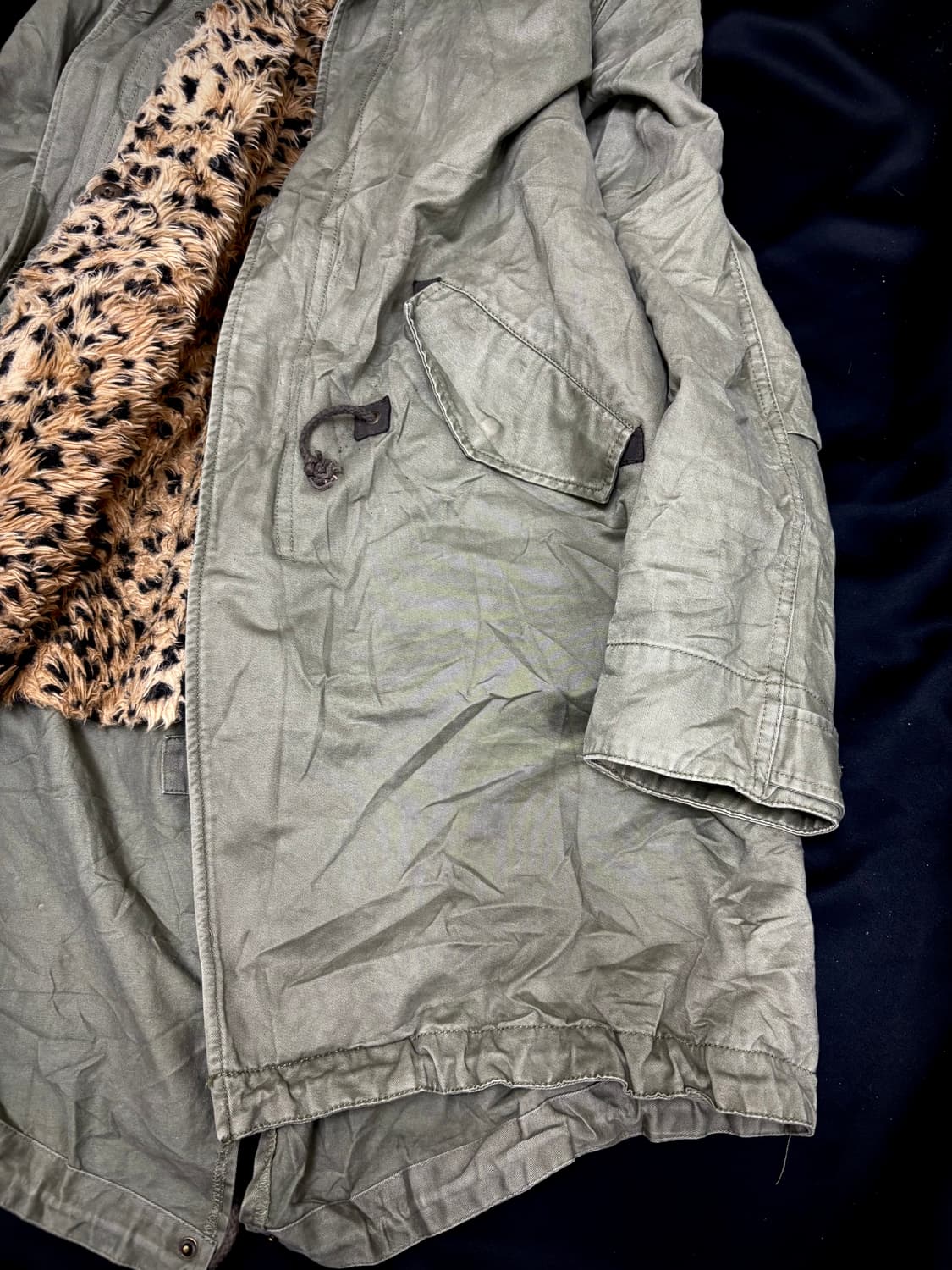 Leopard Detail Khaki Fur Hoodie Field Ja 상품이미지4