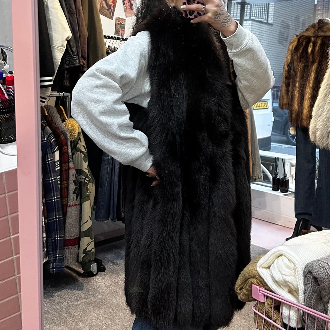 사가폭스 블랙브라운 롱 베스트 퍼자켓M-L 상품이미지10