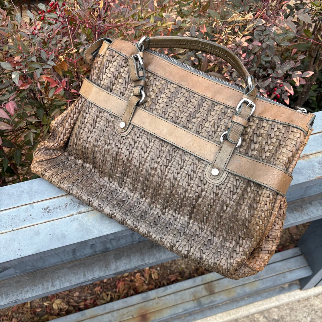 에스카다 브라운 베이지 우븐 레더 테슬 토트백 상품이미지7