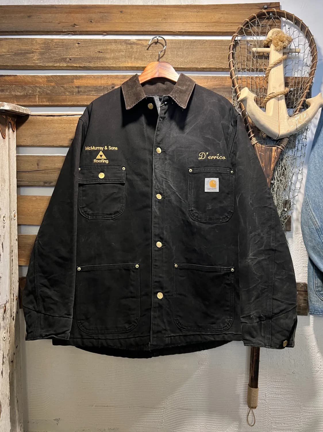 [XL]90's 칼하트 USA Made 빈티지 워싱 블랙 초어 워크 자켓 상품이미지1
