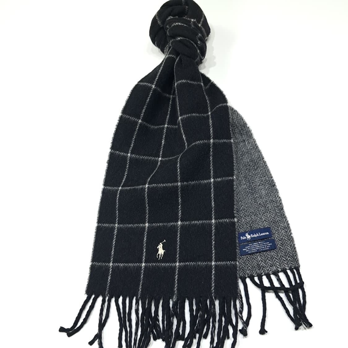 MX381 폴로 이태리판 램스울 양면 블랙 머플러 목도리 상품이미지2