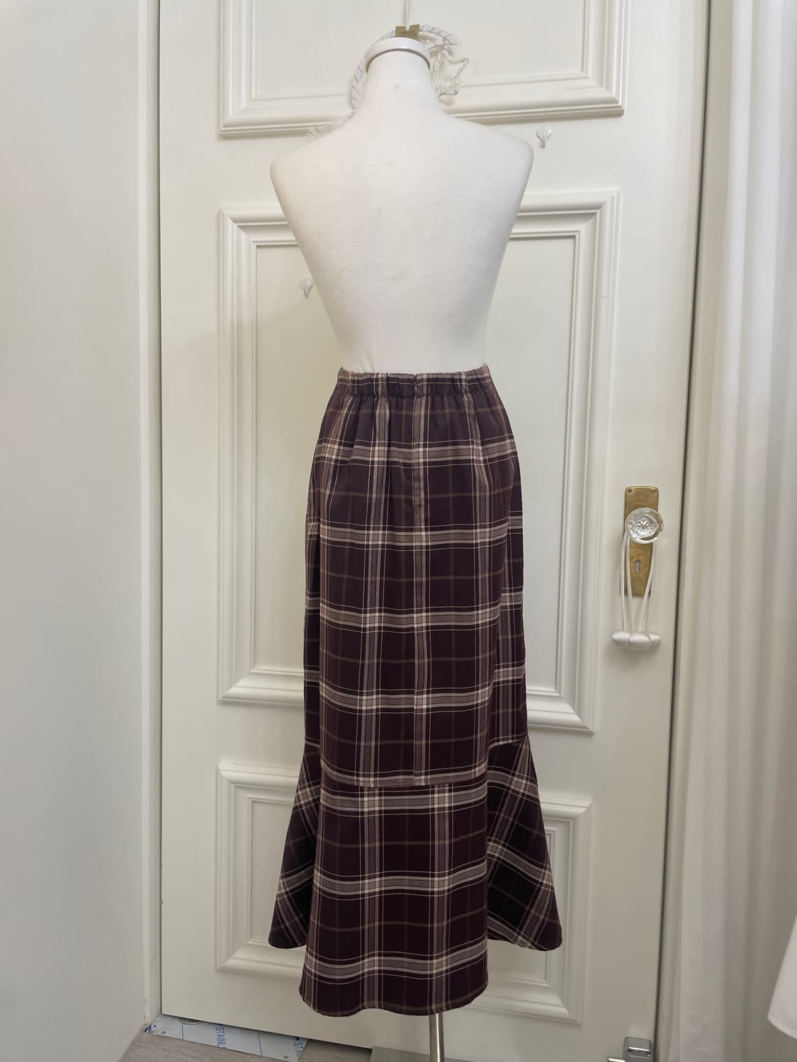 INGNI wine pink check flare cotton long 상품이미지3
