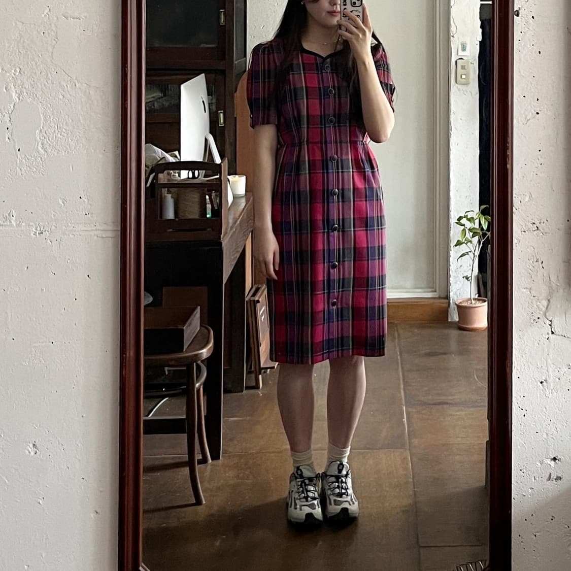 핑크 체크 원피스 상품이미지10