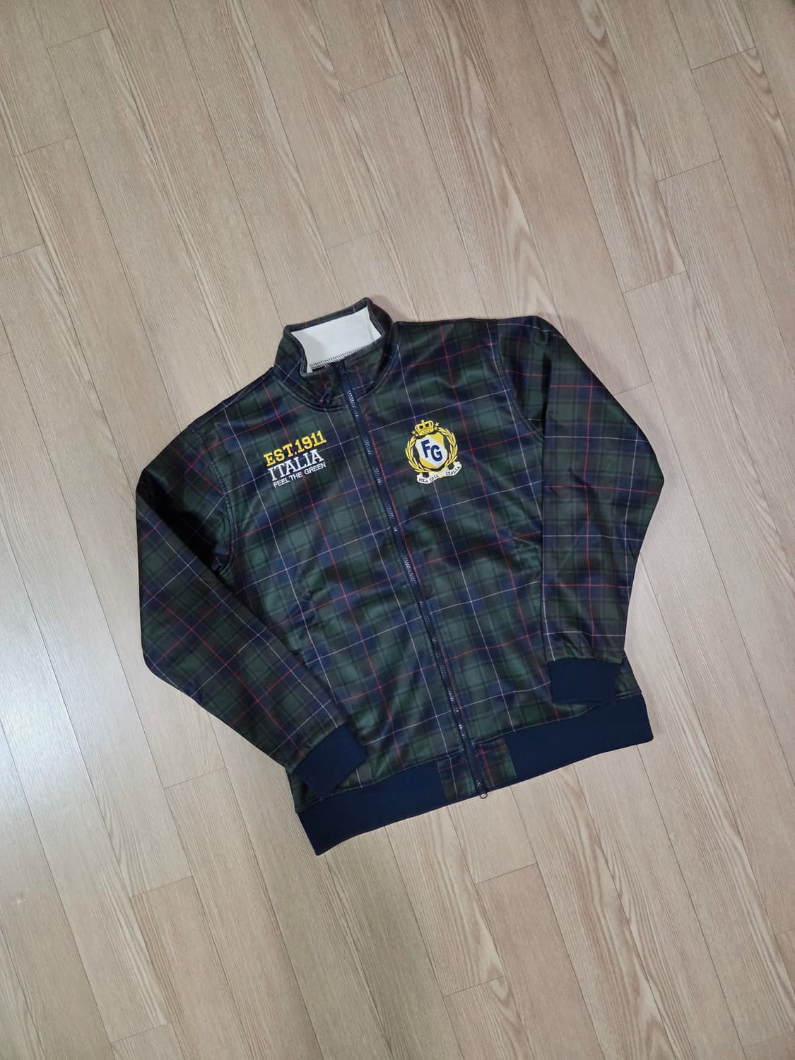 휠라 빈티지 블랙와치 짚업 블루종 재킷 상품이미지3