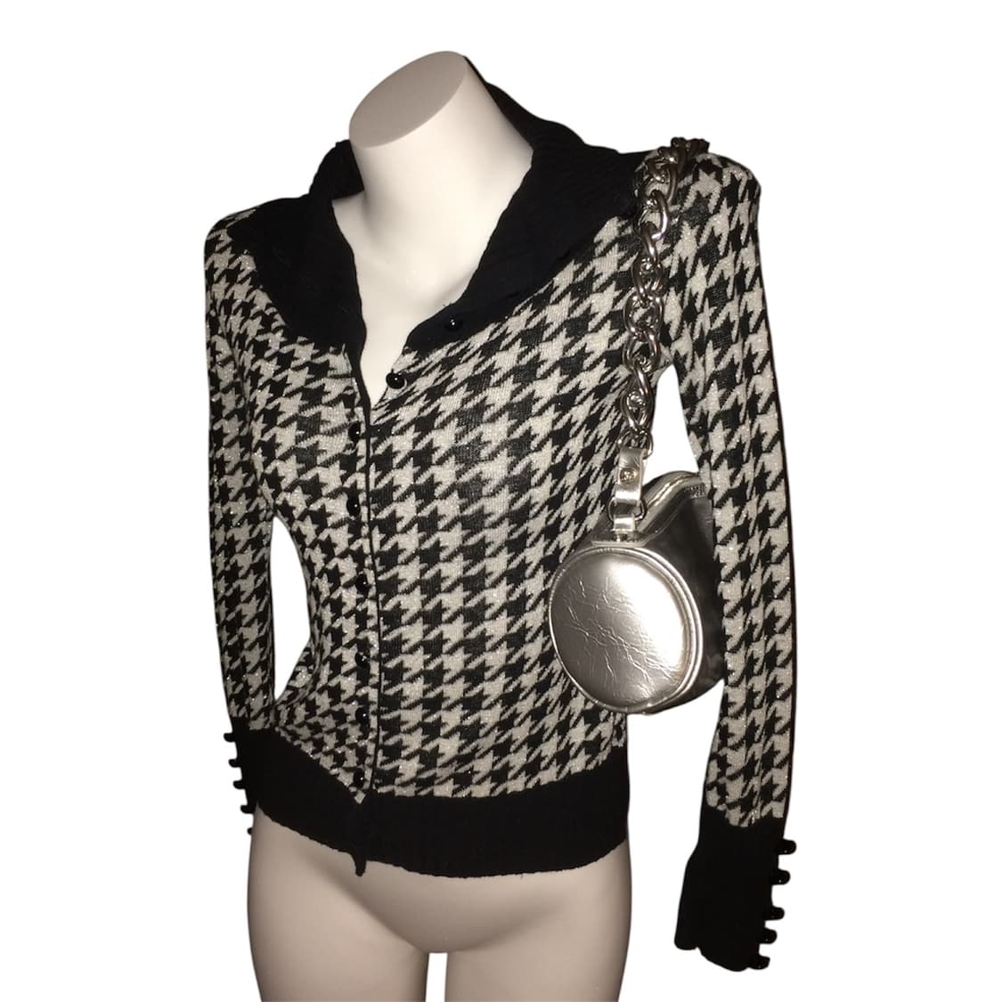 y2k 갸루 하운드투스 체크 글리터 니트 가디건 상품이미지1