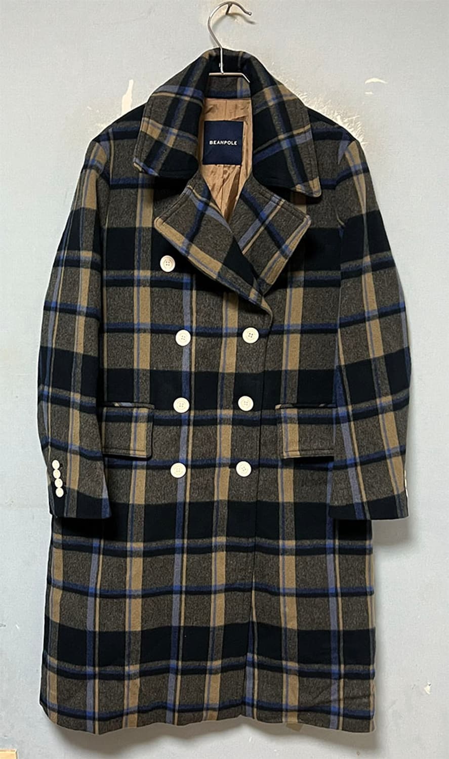 빈폴 여자 롱 모직자켓 새상품 체크 캐주얼 M 95 66 상품이미지1