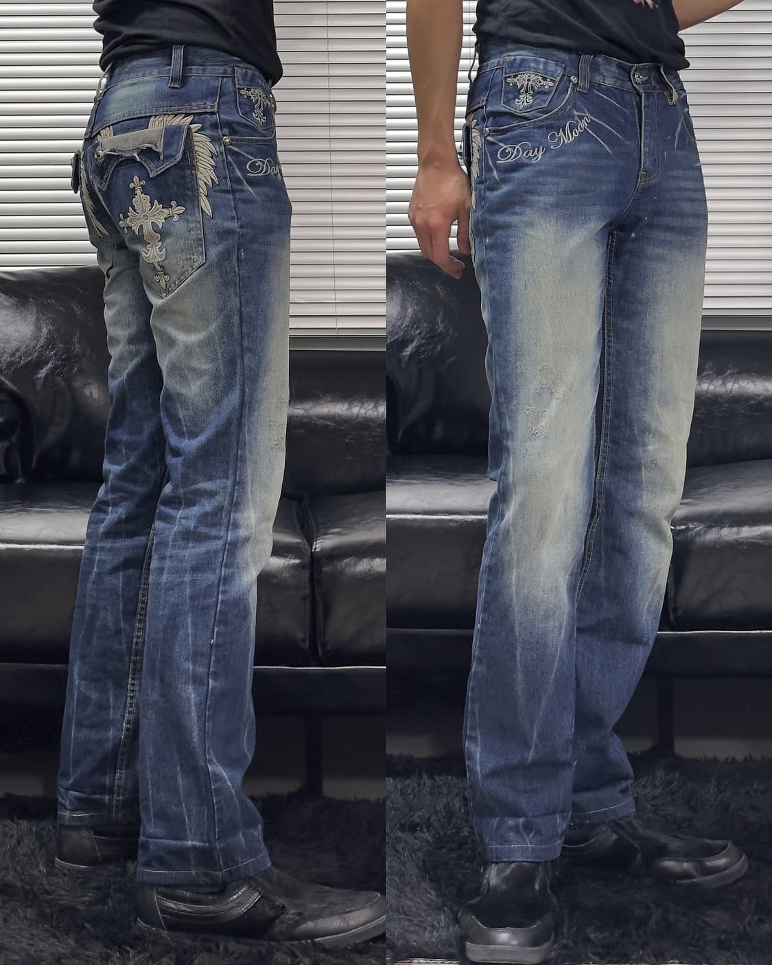 {Day Moon} Wing Cross Embroidery Jeans   상품이미지2