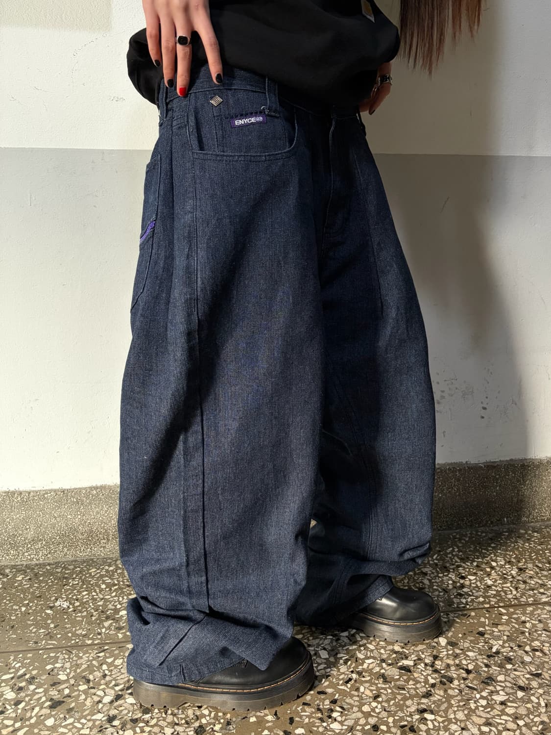 90s 올드스쿨 션존자수 오버 와이드 데님 팬츠 상품이미지3
