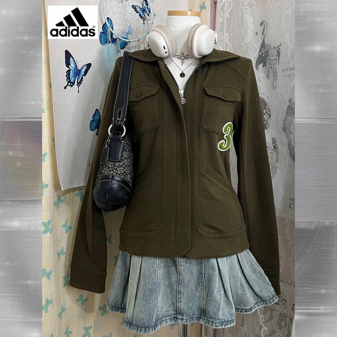 아디다스 Y2K 카키 백로고 집업 자켓 상품이미지2