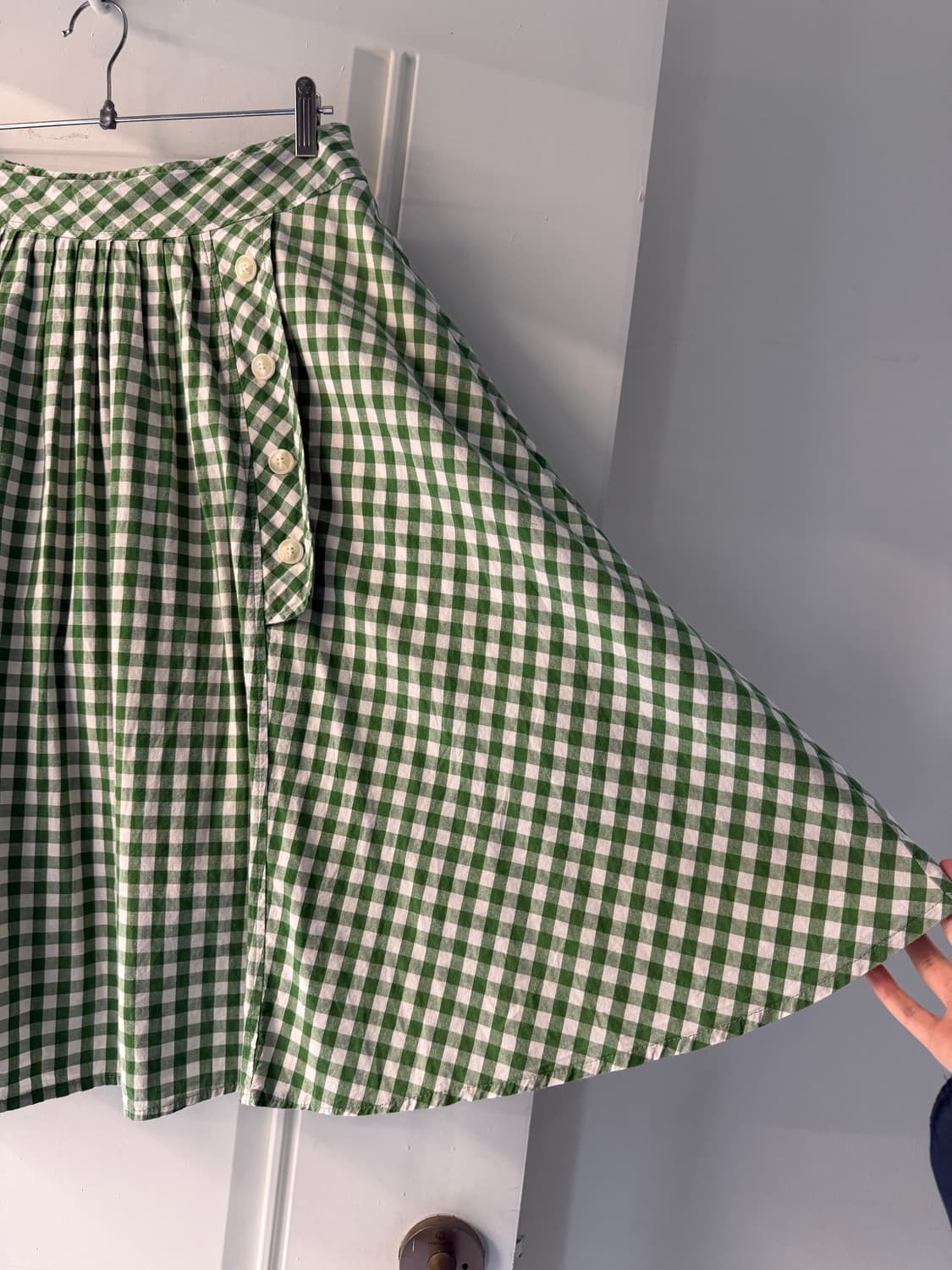 일본빈티지 그린체크 코튼 아방스커트 상품이미지8