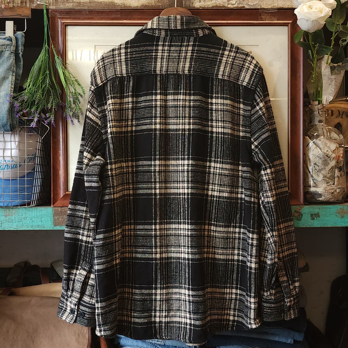 90s 아메리칸 빈티지 체크셔츠 헤비 플란넬 워크셔츠 블랙앤화이트 xl 상품이미지3