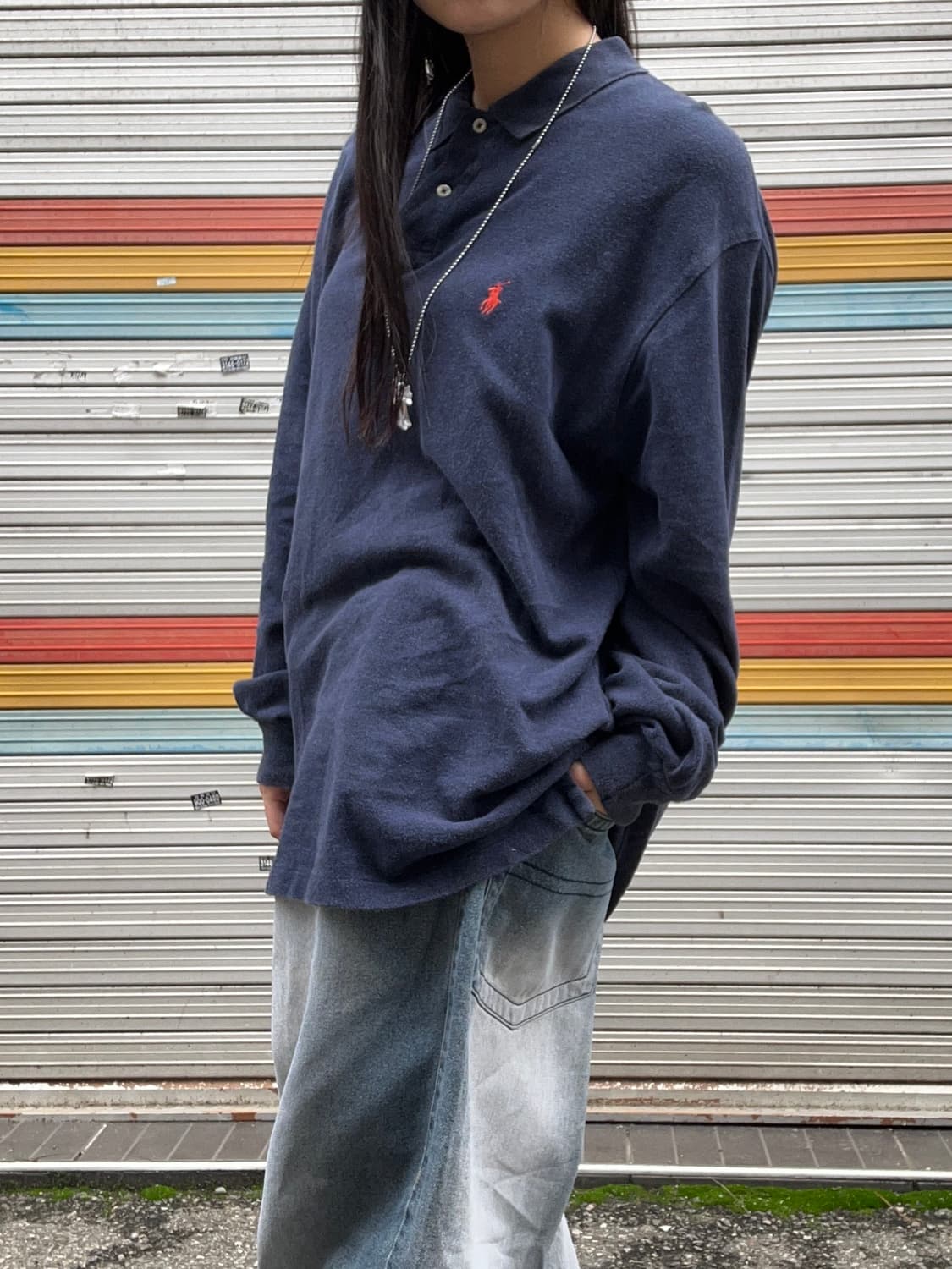 90s POLO 네이비 레드포니 pk카라 롱슬리브 상품이미지2
