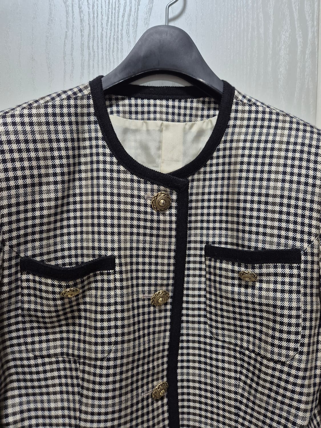 빈티지 체크 트위드 금장 버튼 자켓 상품이미지3
